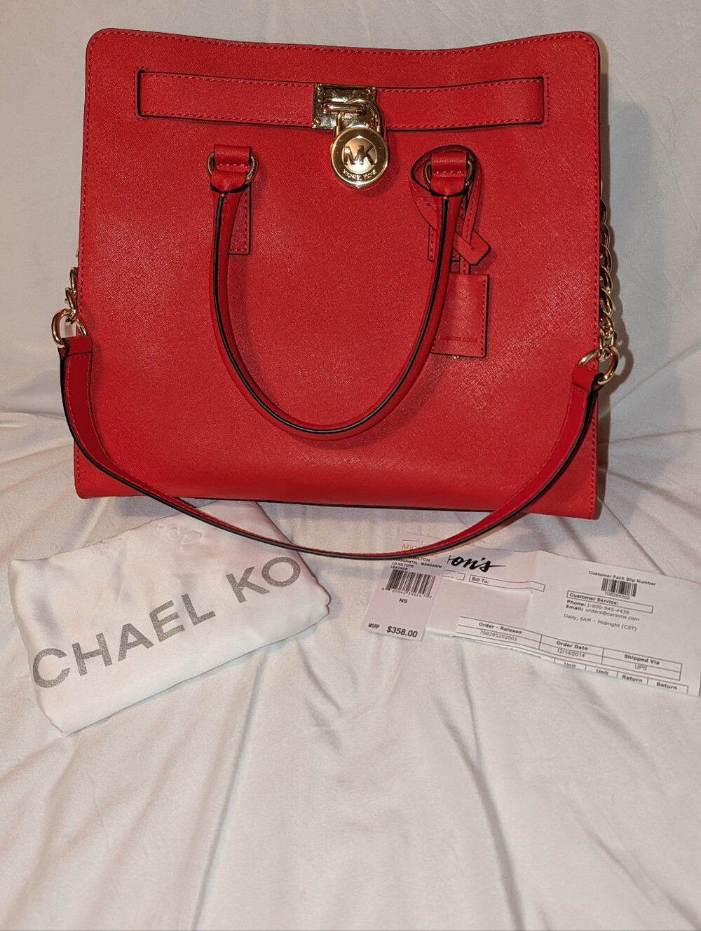 Michael Kors Hamilton Saffiano Leather Large Tote Mandarin Gold With Dustie NWOT